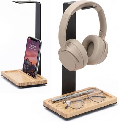 Houten Hoofdtelefoonstandaard met Opbergbakje - Scandinavisch Design voor Desk Organization