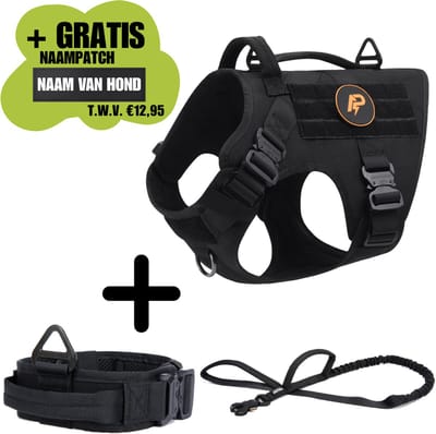 Always Prepared® Pro Combi Deal - Hondentuig + Halsband + Riem - Complete Set - Anti-Trek Set voor Middel en Grote Honden - Zwart - Maat M
