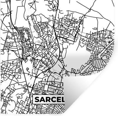 Muurstickers - Sticker Folie - Stadskaart - Frankrijk - Kaart - Plattegrond - Sarcelles - Zwart wit - 100x100 cm - Plakfolie - Muurstickers Kinderkamer - Zelfklevend Behang XXL - Zelfklevend behangpapier - Stickerfolie