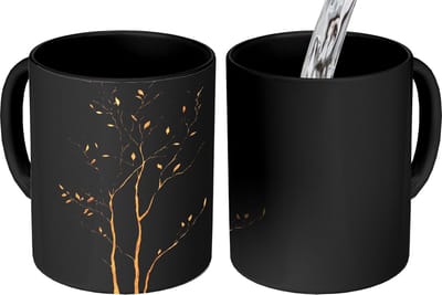 Magische Mok - Foto op Warmte Mokken - Koffiemok - Takken - Blaadjes - Zwart - Magic Mok - Beker - 350 ML - Theemok