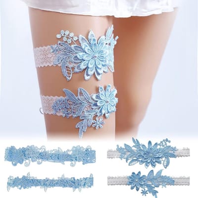 4 stuks kousenbanden voor bruiloft - blauw kant - ideaal voor bruiden en bruidsmeisjes - decoratieve accessoires voor bruiloften