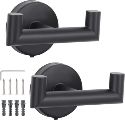 2 Stuks badkamerhaak, Wandhaak, Bad jashaak, handdoekhouder voor aan de muur, keukenhanddoekhaak met schroeven, Dubbele kleding haak van RVS staal, zwarte wandkapstok, Hand doekrek - Cyslmuk®