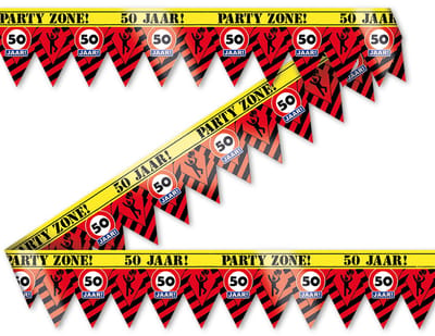 Q2P - Afzetlint - 50 Jaar - Verjaardag Versiering - Abraham - Sarah - Verkeersbord - Tape - 12 Meter - Feest Versiering