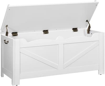 NaevaMi Opbergkist - Opbergdoos - Opbergbox met Deksel - Opbergbox met Vakjes - Opbergkast - Speelgoedkist - Opbergkasten met Deuren - Opbergbank - 100x40x48cm - Wit