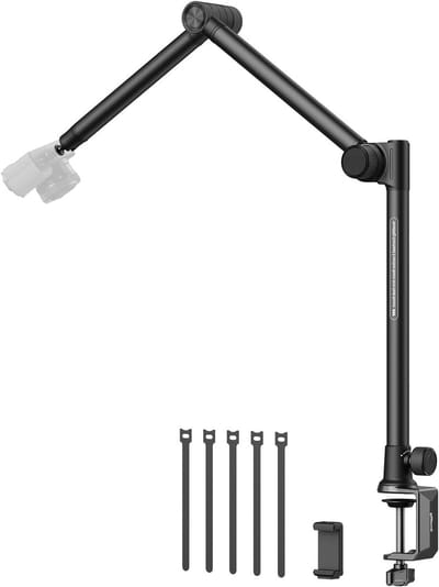 Overhead 3-Section Desktop Camera Bracket met Damping Boom Arm en 360° Swivel Ball Head voor Fotografie en Videografie, Maximaal 2kg Belastbaar