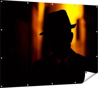 Gards Tuinposter Silhouet van een Man met een Hoed - 160x120 cm - Tuindoek - Tuindecoratie - Wanddecoratie buiten - Tuinschilderij
