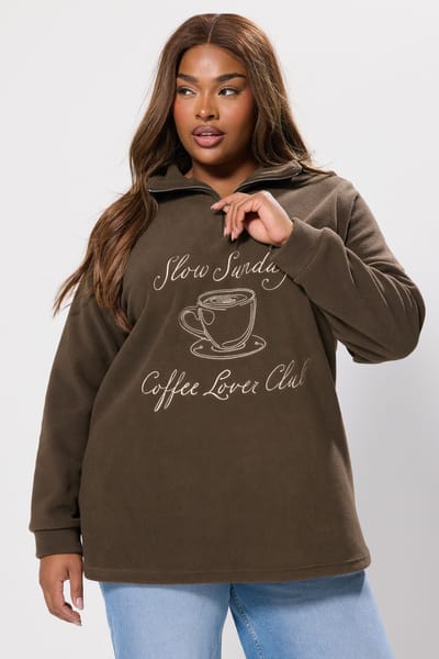 Yours Chocoladebruine 'Coffee Lover Club' Fleece Met Kwartrits Size 42