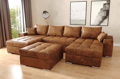 Hoekbank Best Met hocker - vintage bruin afkuisbaar microvezelstof - Hoeksalon met bed en opbergruimte - Hoekzetel wooneiland inclusief poef ' met slaapfunctie en storage '