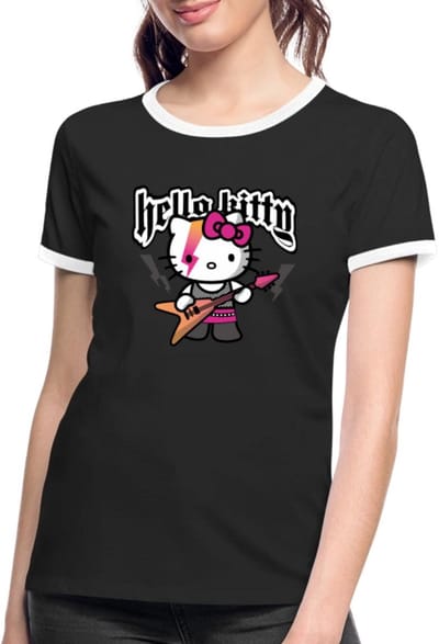 Hello Kitty In Een Rockoutfit Speelt E-gitaar Vrouwen Contrast Shirt