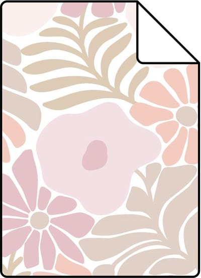Proefstaal ESTAhome behang bloemen in Matisse stijl lichtpaars, groen en oranje - 26.5 x 21 cm - 131002-S