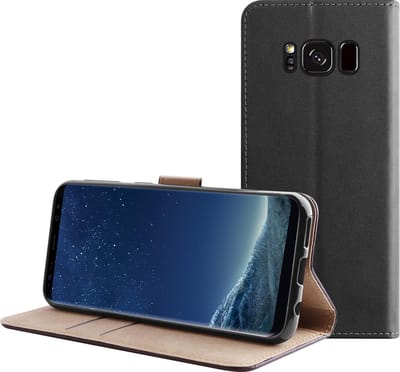 BMAX Leren book case hoesje geschikt voor Samsung Galaxy S8 Plus / Lederen book cover / Beschermhoesje / Telefoonhoesje / Hard case / Telefoonbescherming - Zwart