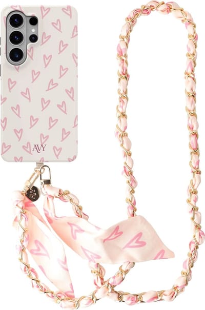 AVY Hoesje Met Telefoonkoord | Geschikt voor Samsung Galaxy S26 Ultra | Compatibel met MagSafe & Qi2 | Hard Shell Back Cover | Stijlvol Bijpassend Koord Crossbody (120CM) | Cupid Blush