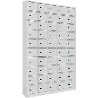 kluis met 50 afsluitbare compartimenten - metaal - B 980 x D 200 x H 1530 mm - lichtgrijs RAL 7035 - met metalen afdekplaat. - ons merk Schäfer Shop Select