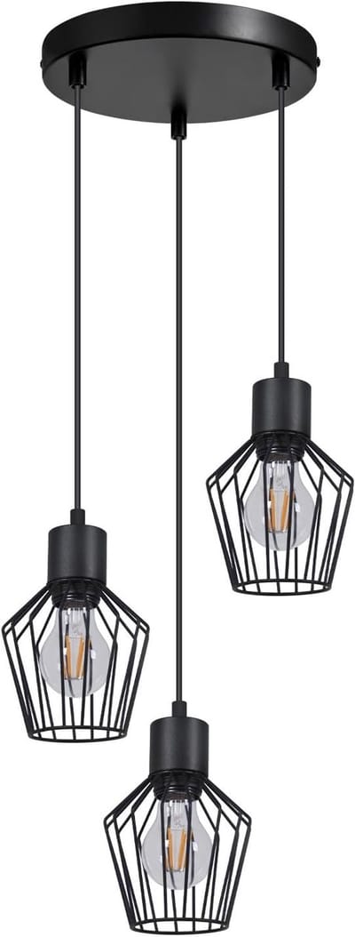 Glitzerlife - Hanglampen - 3xE27 - Retro Industrieel Design - Metaal Materiaal - Ø12cm - Zwart - Hanglamp Eetkamer Keuken - Hanglampen Eetkamer Industrieel Retro Zwart