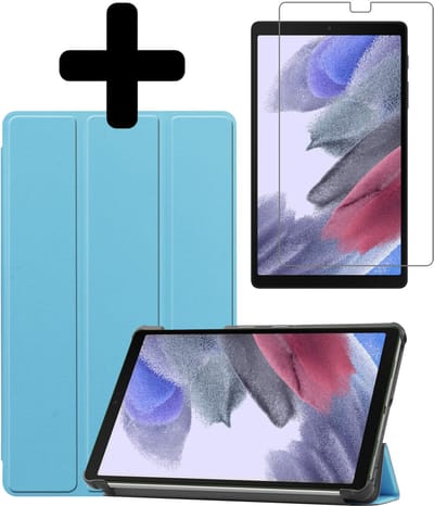 Hoesje - Geschikt voor Samsung Galaxy Tab A7 Lite - Met Screenprotector - Hardcover Book Case - Trifold Bookcase Hoes - Hard Cover - Tablethoes - Lichtblauw