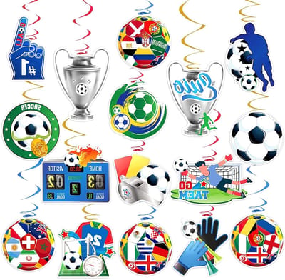 Voetbal EM 2024 decoratie - 16 stuks - hangende wervels - plafondhanger - spiraal - verjaardagsdecoratie voor EM - Olympische sportclubs - bar - feestdecoratie