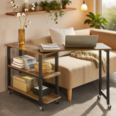 Salontafels-Roterende Salontafel-Sofa Tafel met Wielen-2 Opbergplanken -133 X 30 X 69 Cm .