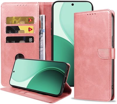 Geschikt voor Oppo Reno 14 Telefoonhoesje Kunstleer met Magnetisch lipje en Pasjeshouder Book Case met Klepje - Walletcase with Cardslot - Rosé Goud - Smartphonica geschikt voor Oppo Reno 14