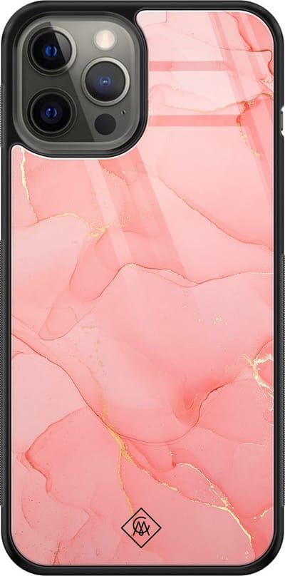 Casimoda® hoesje - Geschikt voor iPhone 12 Pro Max - Marmer Roze - Luxe Hard Case Zwart - Backcover telefoonhoesje - Roze
