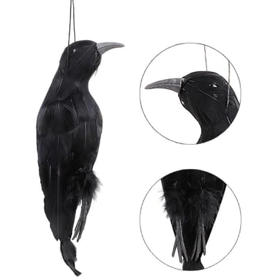 Kraai Prop Hangend Levensgetrouw Allerheiligen Decor voor Vensterbank Tafel Bureau Boekenplank 32cm L X 10cm B black