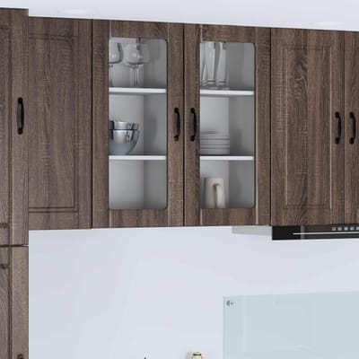vidaXL - Wandglas - Kasten - PORTO - Bruin - Eiken - 40 - x - 31 - x - 80 - cm - Bewerkt - hout
