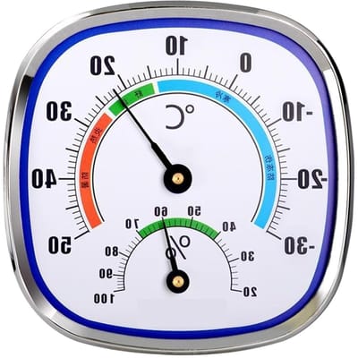 Thermo-hygrometer Analoog - Vochtigheidsmeter Temperatuur - Binnenklimaat Monitoren - Geen Batterij Nodig - 120mm Diameter - Zilver Wit