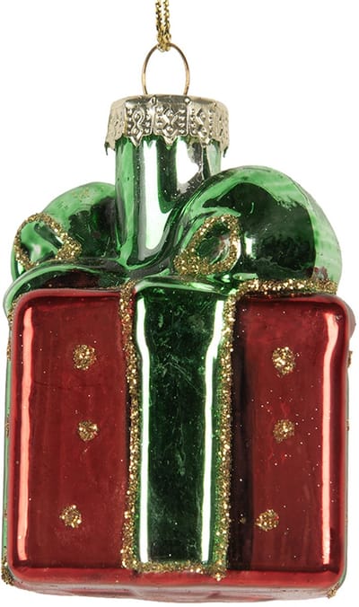Clayre & Eef Kersthanger Cadeau 4x4x6 cm Rood Glas