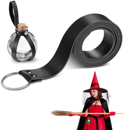 Halloween Necromant Kostuum met Middeleeuwse Riem en Duidelijke Glasfles voor Toverdrank - 250ml Potion Flesjes en Cosplay Accessoires voor Tovenaars en Heksen