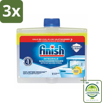 3 x Finish - Integrale Machinereiniger - Hygienic Clean - Anti-Kalk & Anti-Vuil - Citroen - 250ml - Grootverpakking - Vaatwasmachine Reiniger - Vaatwasser Schoonmaken - Anti-kalk - Vaatwasser Onderhoud - Finish