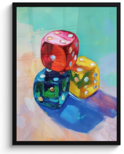 Poster in lijst - Fotolijst 60x80 cm - Posters - Dobbelstenen - Kleurrijk - Getallen - Stipjes - Posterlijst zwart - Decoratie - Wanddecoratie woonkamer - Muurdecoratie slaapkamer