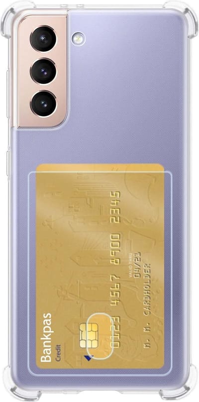 Hoes - Geschikt voor Samsung Galaxy S21 - Met Pashouder en Kaarthouder - Telefoon Hoesje Shockproof - Siliconen Case - Back Cover - Shock Proof - Pasjes Houder - Transparant