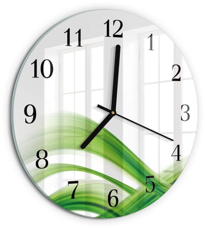 Tulup Wandklok - Abstracte golf Wandklok Glas Met Motief - 30fi cm - Groente Decoratieve Glazen Klok - Zwarte Handen - Ronde Wandklok - Decoratieve Glazen Klok - Glazen Wandklok Design