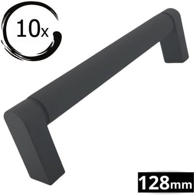 10X Handgrepen Zwart RVS - Boormaat 128mm - Greepjes - Handgreep - Handgrepen keukenkastjes - Handvatten - Meubelgreep Zwart - Handgrepen voor deurtjes