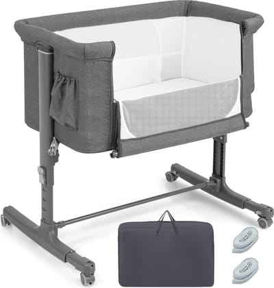 3-in-1 Bijzetbed, Babywieg en Reisbed - Hoogte Verstelbaar met 10° Helling - Inclusief Matras en Draagtas - Geschikt voor Baby's tot 9 kg