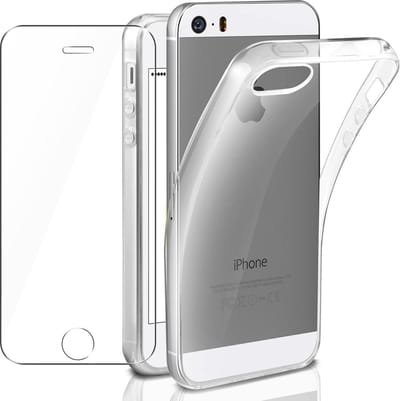 Back cover Hoesje Geschikt voor: iPhone 5 / 5C / 5S / SE - Soft TPU Siliconen Case & 2X Tempered Glas Combi - Transparant