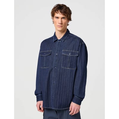 Wrangler Casey Jones Utility Shirt Indigo Blue Size: L | Casual Shirts Outlet | Heren | Blauw