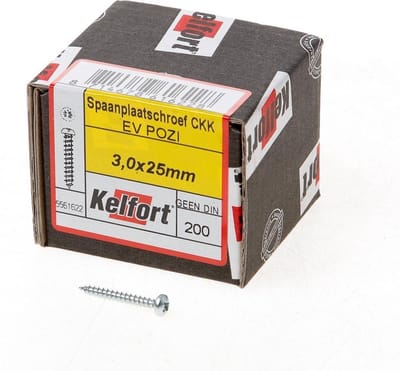 Kelfort Spaanplaatschroef cilinderkop verzinkt pozidriv voldraad 3x25mm (per 200 stuks)