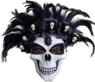 Masker doodshoofd met veren en bloemen