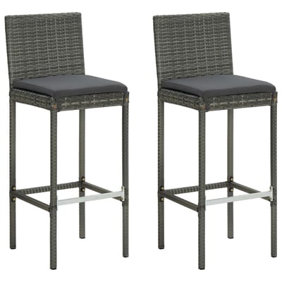 vidaXL - Tuinbarkrukken - met - kussens - 2 - st - poly - rattan - grijs