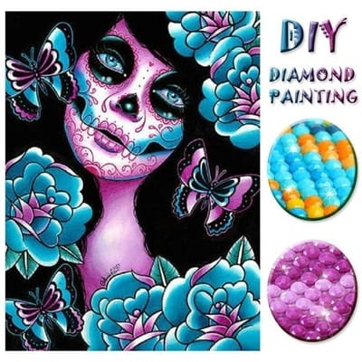 Peinture Diamant 5D DIY Fille Crâne Fleur Point de Croix Diamant Broderie Diamant 20X30CM blue