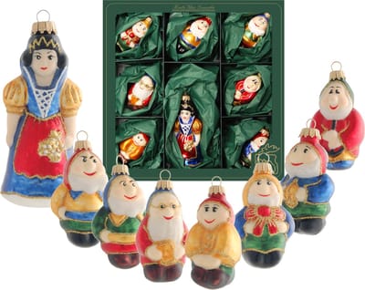 Set van glazen kerstornamenten Sneeuwwitje en de 7 dwergen 7-11 cm - Kerstboomversiering/kerstversiering/ornamenten