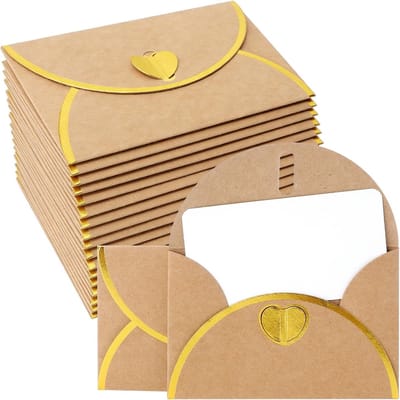 Mini Envelopes met Kaarten - Kraft Papier met Gouden Embossing, Vintage Set voor Cadeaukaarten, DIY Uitnodigingen en Valentijnsdag
