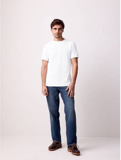 Next - Heren - Geribbeld T-shirt met ronde hals en korte mouwen - Wit