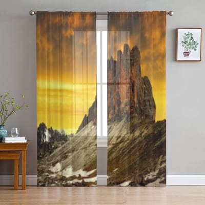 Tre Cime Di Lavaredo In De Zonsondergang Dolomieten Italië Vitrage Woonkamer Tule Gordijn Slaapkamer Keuken Gordijnen 135W x 114H(cm) yellow