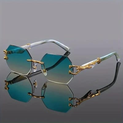 Lunettes de soleil tendance polyvalentes polygonales sans monture à dégradé pour hommes et femmes, rétro, imitation bois, léopard, branches carrées pour la conduite gray