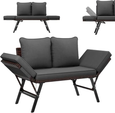 Tuinbank Rotan - Buitenbank Lounge - Ontspannen in de tuin - 3-in-1 verstelbaar - 176 x 64 x 80 cm