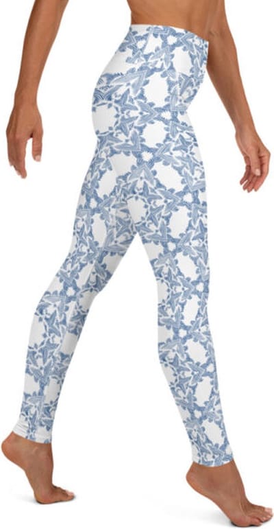Sportlegging - design Grace in Lace - High Waist - Dry Fit - High Performance - 4way stretch- unieke print - UPF 50+ - Hardloop - Yoga - Fitness - Dans  - Pilates - Training - sportbroek – wit klassiekblauw - maat XS