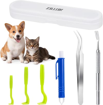 Set van 6 Tekenhaakjes van RVS, Veilige Tekenverwijderaar voor Mens, Hond, Kat en Kinderen met Opbergdoos