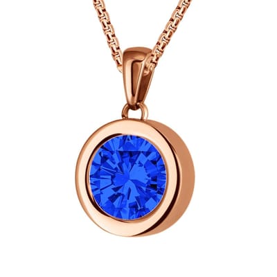 Quiges 12mm Mini Munt Hanger Rosé Goudkleurig RVS Glans met Zirkonia Donker Blauw Munt en Ketting Ankerketting 42-46cm - SLSHS401