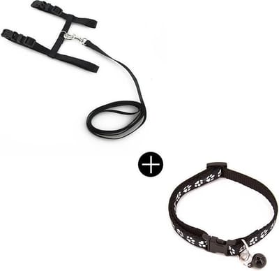 Kattentuigje - Kattenharnas - Kattentuig - Hondentuigje - Hondenharnas - Inclusief Looplijn -halsband + Gratis halsband Zwart